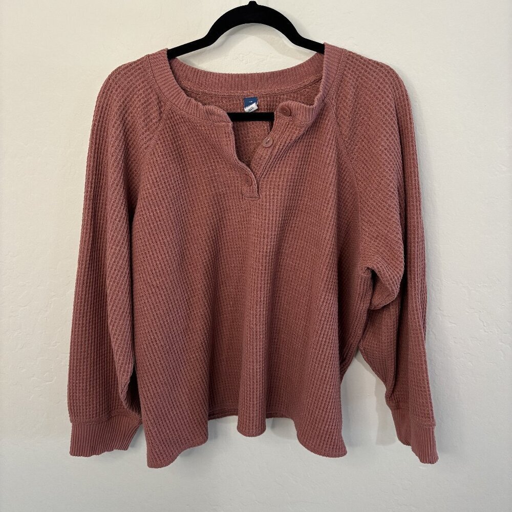 Old Navy Mauve Waffle Knit Henley Long Sleeve Top | Size XXL